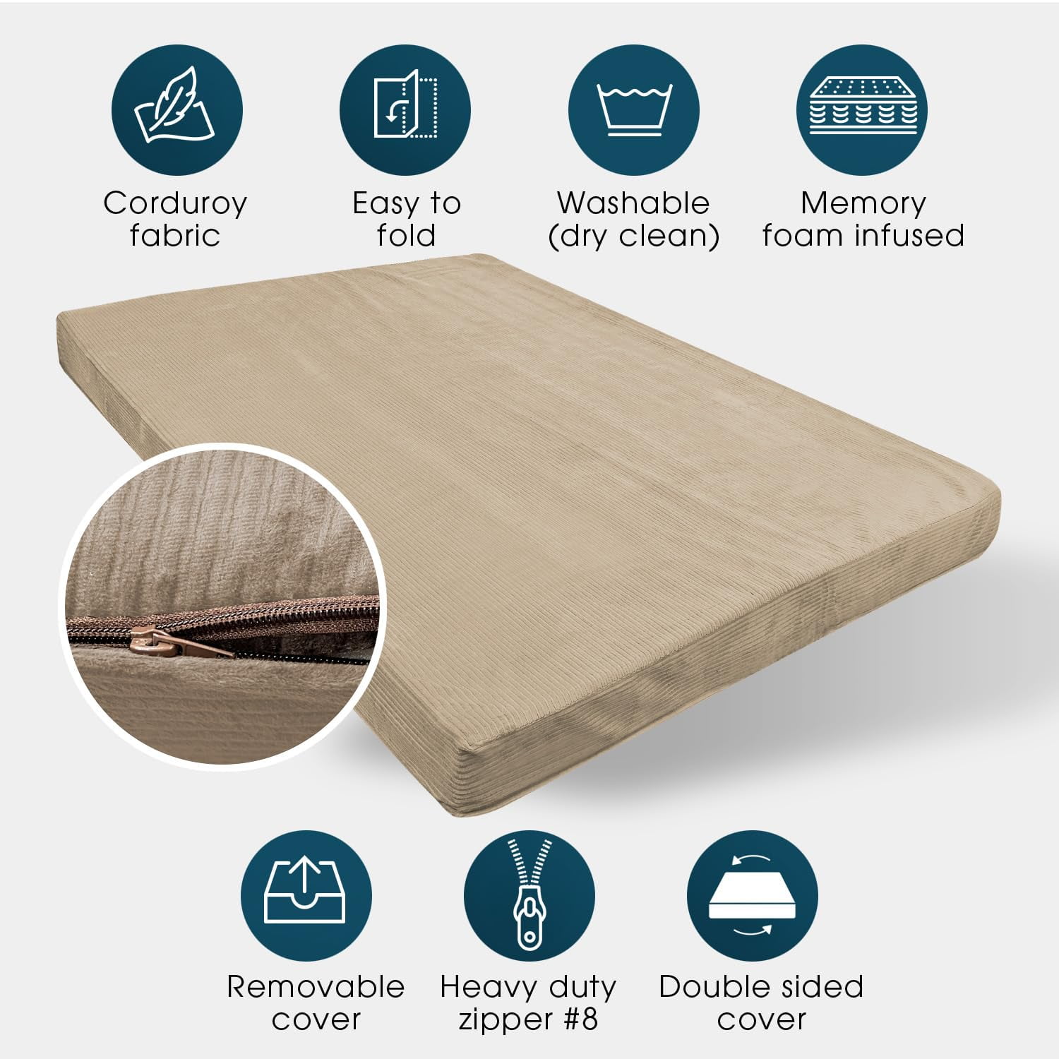 Foamma Memory Foam Futon Mattress, Double-Sided Foldout Couch Futon Mattress - Twin Size (Beige) - Comfortable and Heavy Duty Sofa Bed, Thick Corded Cushion for All (Frame NOT Included)