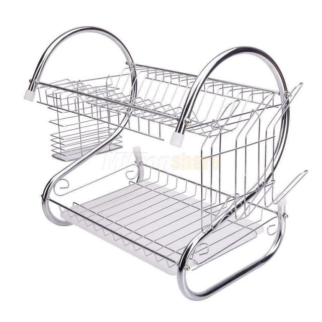 Metal Kitchen Dish Cup Drying Rack Drainer Dryer Tray Cutlery Holder Organizer 