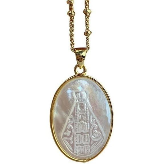 Mother of God Virgin Mary,Cadena Virgen De Mary Mother of Pearl Necklace 14K Gold Plated Medal Necklace,Religious Faith Necklace