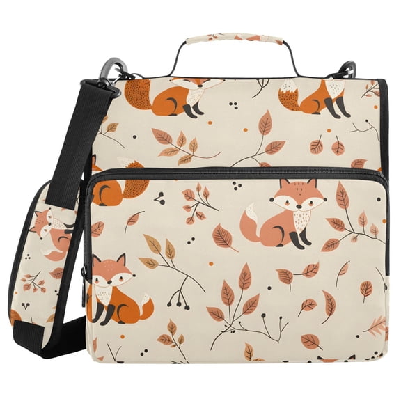 3 Ring Zipper Binder with Shoulder Strap Waterproof Trapper Keeper 2 Inch D-Ring 500 Sheets Capacity Fox and Leaves