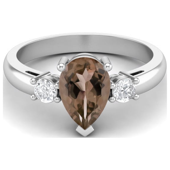 9X6mm Pear Smoky Quartz 925 Sterling Silver Three Stone Women Valentines Day Gifts Ring