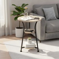 Round Side Table with 3-Tier Storage - Modern End Table for Living Room
