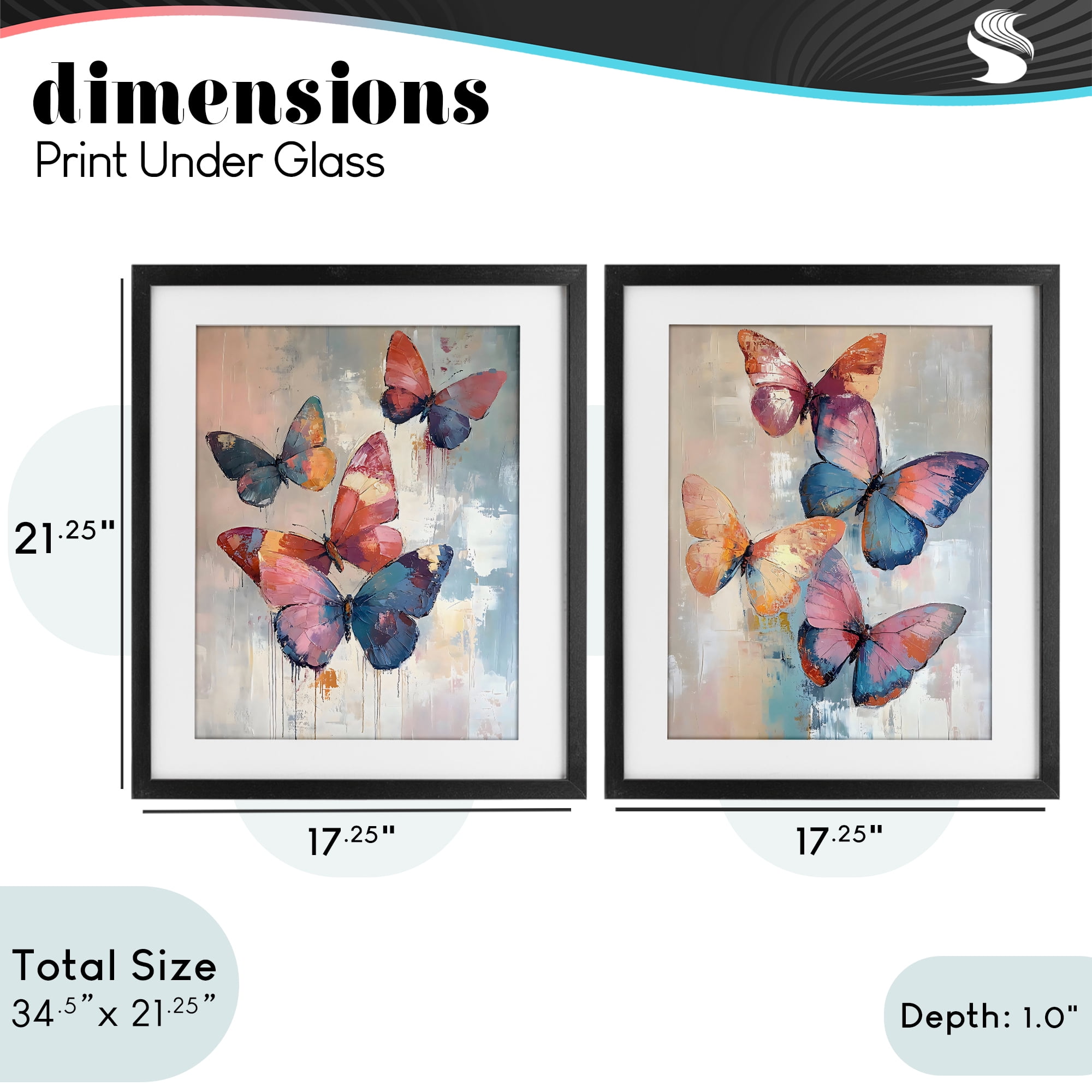 Stupell Industries Butterfly Beauties in Flight 2 Piece Black Framed Print Under Glass Set, design by Creative Studio