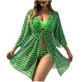 thumbnail image 4 of Jacenvly Cover up 3 Piece Bikini Sets for Women Cozy Long Sleeve Swimsuit Contrast Color with Cover up Surfing Swimwear Satiny Women'S Mesh Blue Solid Patchwork Top Bow Swimsuit Set Green, 4 of 11