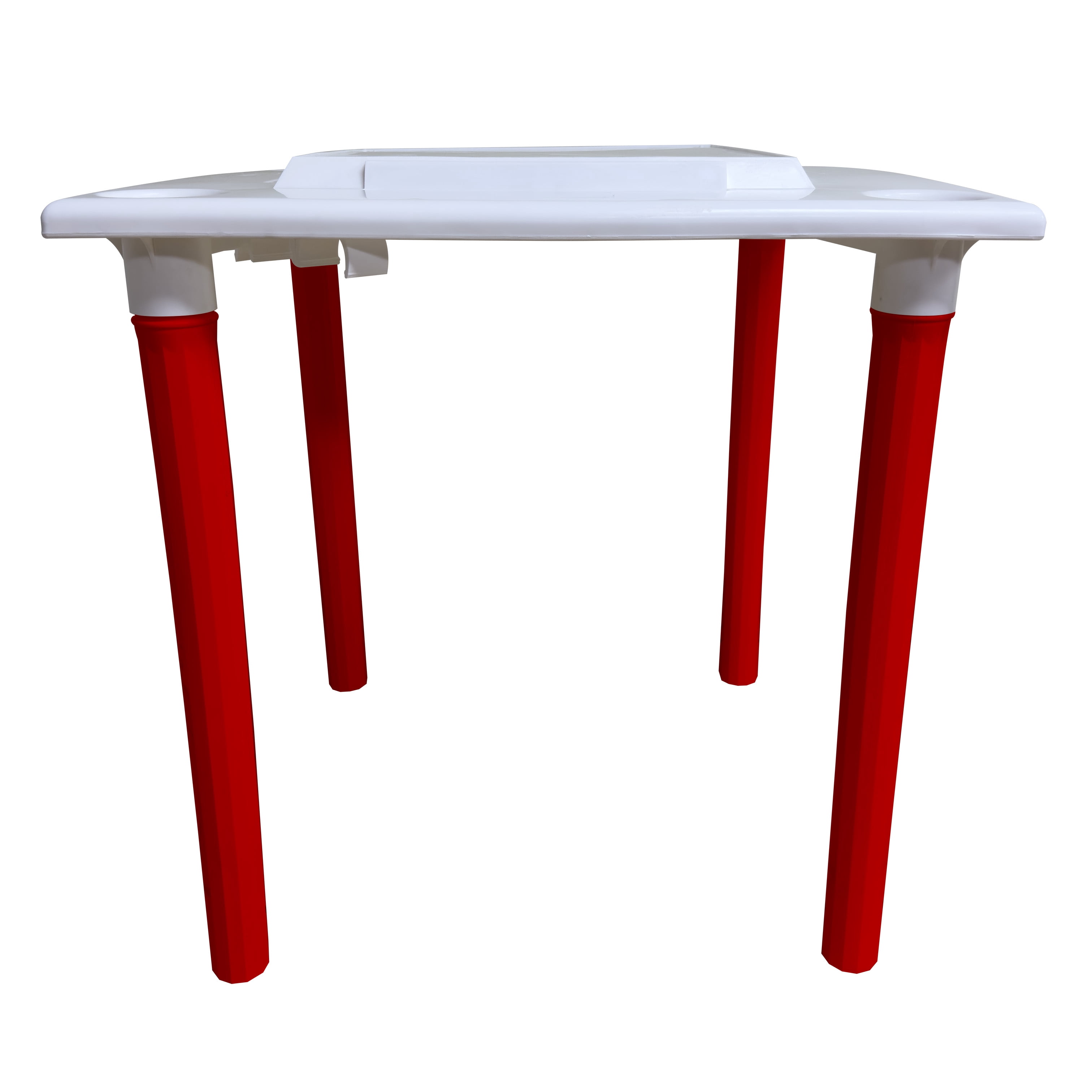 Domino Game Table White with Red Legs. Waterproof Plastic Game Table with Drinks Holder. Indoor and Outdoor Use.