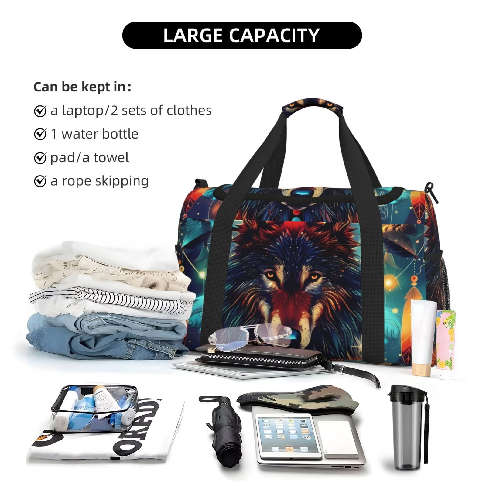 Fuzoiu Mystic Wolf Dreamcatcher Print Travel Duffle Bag,Carry On Tote Bags,Duffel Bag,Sport Gym Bag, Hospital Bag for Labor and Delivery, Overnight Bag,Luggage Bag