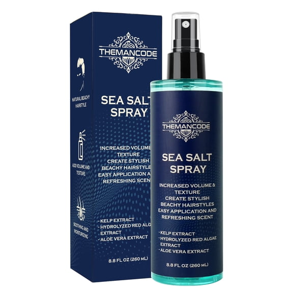THEMANCODE Sea Salt Spray for Men, Natural Hair Spray for Beach Waves & Volumizing Texturizing with Red Algae, Kelp & Aloe Vera, Valentine's Day Gift for Him & Men, 8.8 fl oz (260 ml)