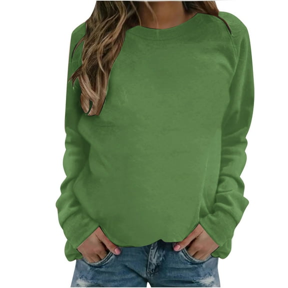 Bigersell Womens Sweatshirts Clearance Casual Crewneck Sweatshirt Solid Color Long Sleeve Shirts Soft Lightweight Loose Pullover Tops Winter Warm Sweatshirts No Hood Army Green-A XXL