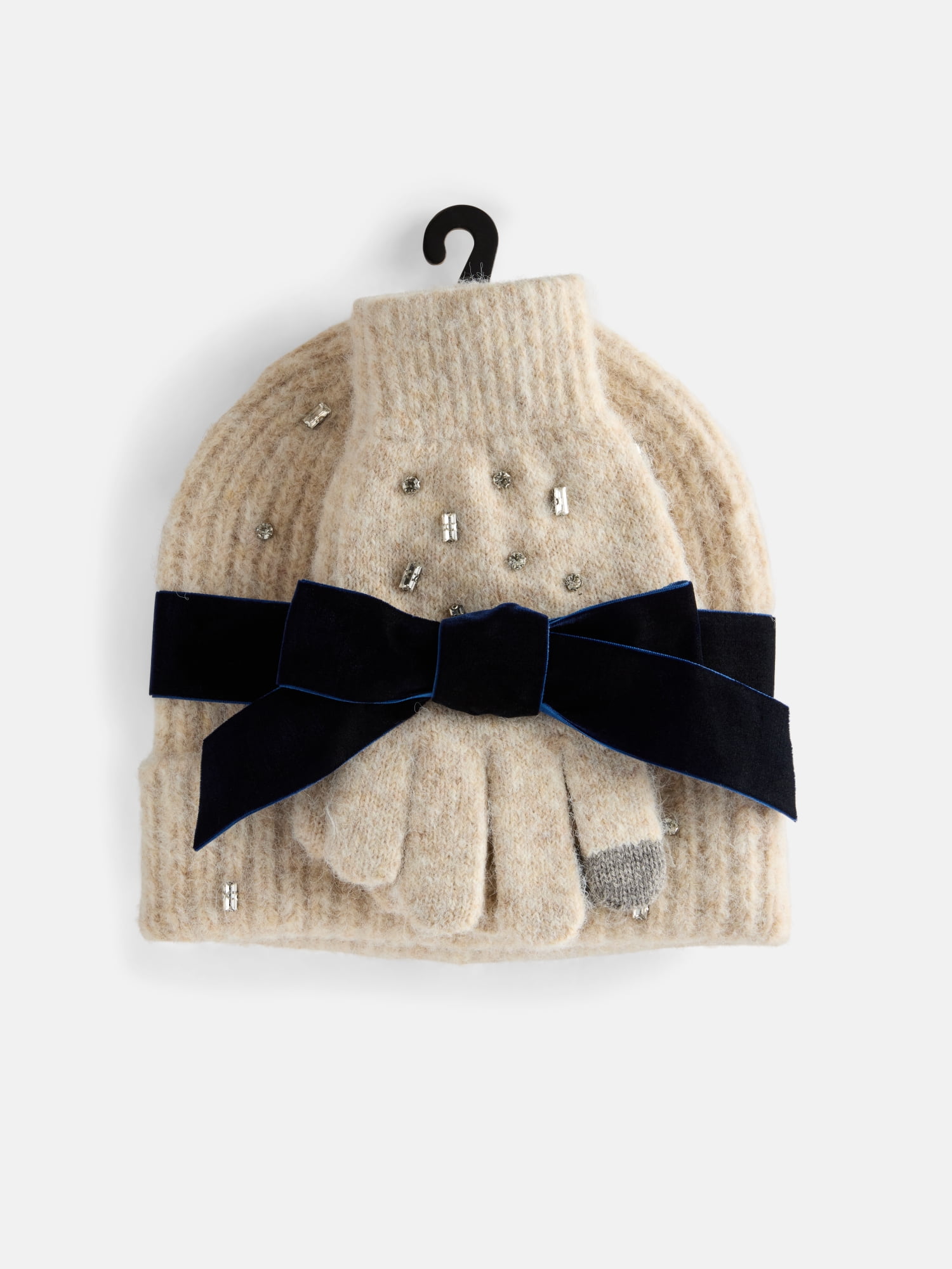 Free Assembly Women's Beanie Glove Set, Oatmeal Heather