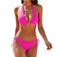 thumbnail image 2 of GZWYHT Bathing Suit for Women Tankini Swimsuits for Women Women's Two Piece Bikini Swimsuit Ribbed Top Bathing Suits String Bikini Sets Womens Swimsuits Bikini Sets for Women Hot Pink L, 2 of 4
