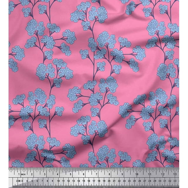 Soimoi Poly Georgette Fabric Yellow Blue Flower Floral Print Sewing Fabric Yard 52 Inch Wide