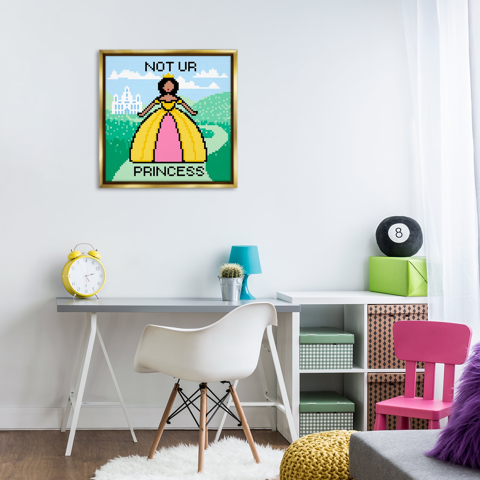 Stupell Industries Not Ur Princess Pixel Style People Painting Gold Floater Framed Canvas Art Print Wall Art, 25 x 25