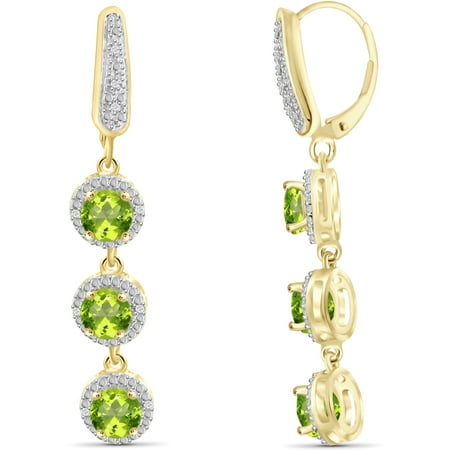 JewelersClub 2 3/4 Carat T.G.W. Peridot And White Diamond Accent 14kt Gold Over Silver Dangle Earrings