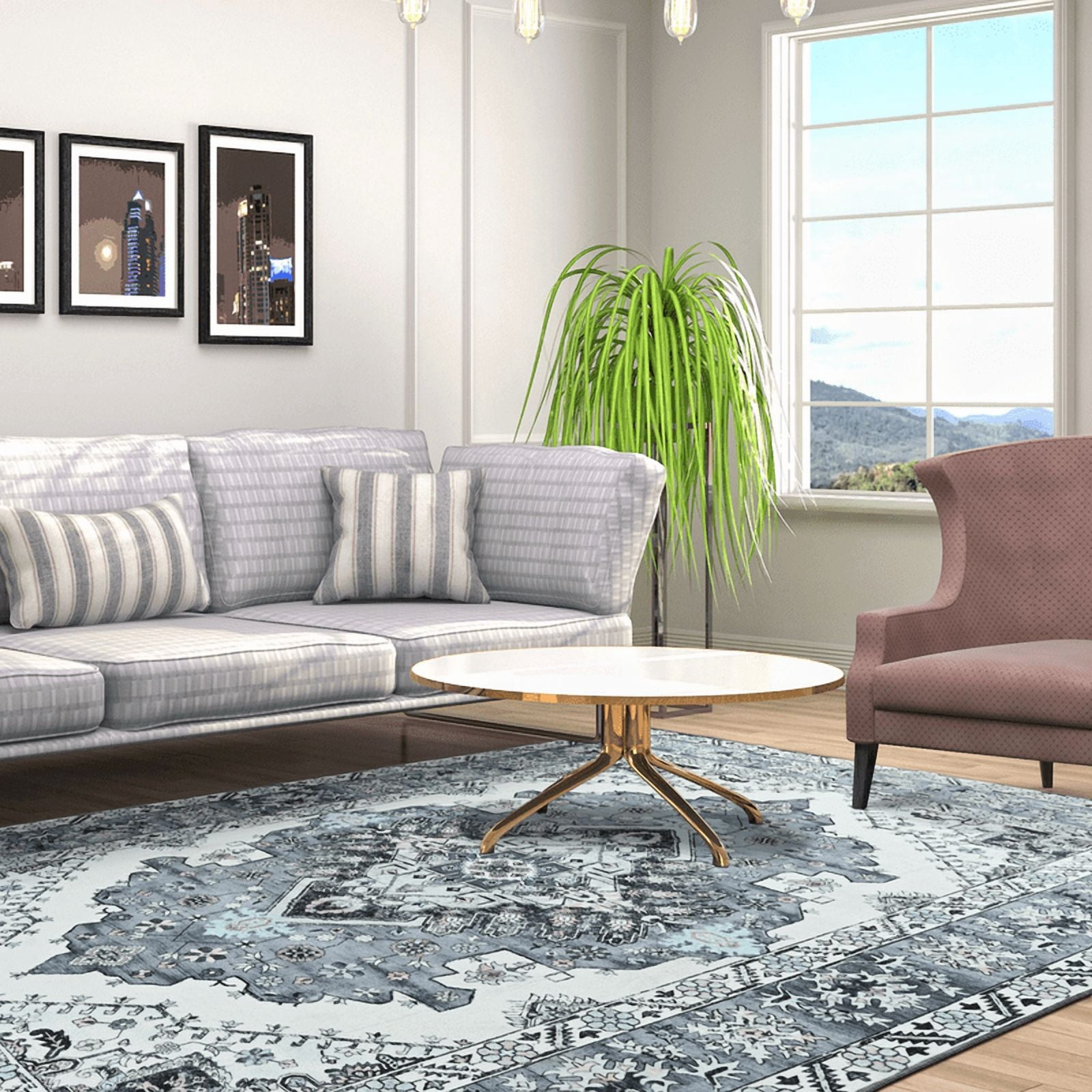 TWINNIS Area Rug for Living Room Persian Rug Vintage Boho Carpet for Bedroom,Gray,7'x10'