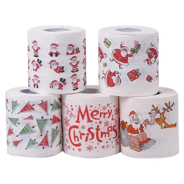 5 Styles Rouleau de Papier Père Noël Serviettes en Papier Décorations de Noël Xmas Bureau Chambre Papier Toilette 5 Rouleaux, 5 Rouleaux * Rouleau de Papier Toilette de Noël