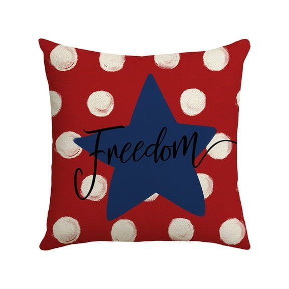 RoamHome Independence Day Pillow Cover - 18x18 Inch Red White Blue Linen Throw Pillow Case with Hidden Zipper, Star Print for 4th of July - Breathable Sofa & Bed Decor for Home & Office