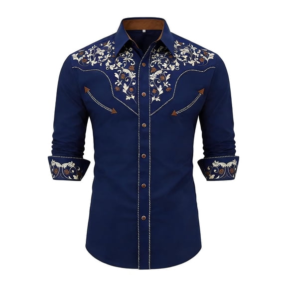 YM Boy Shirts, Boys Western Cowboy Print Shirt Long Sleeve Button Down Casual Top for Children And Youth (8-9 Years,Blue)