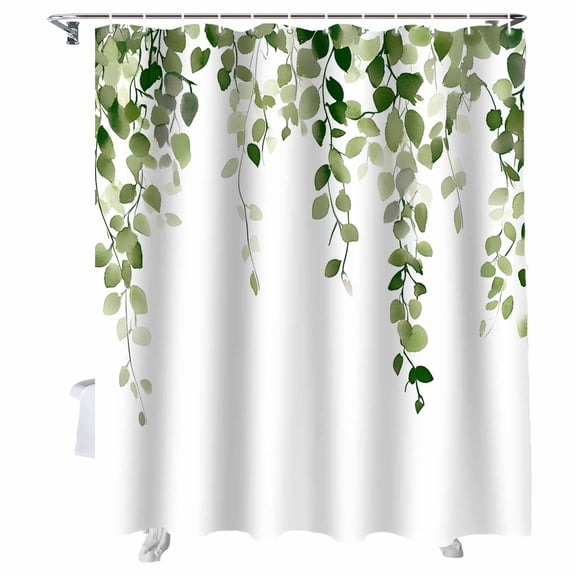 Shower Curtains Watercolor Green Leaf Bath Curtain Eucalyptus Leaves Waterproof Bathroom Shower Curtain Set with Hooks Decoration 36 x 72 Inches