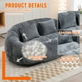 thumbnail image 5 of 59''W Chenille Loveseat Sofa Small Couch Oversized Bean Bag Chair, Modern Lounge Loveseat Sofa with 2 Pillows,Bean Bag Couch Floor Lazy Sofa for Living Room Bedroom Apartment (Gray), 5 of 8