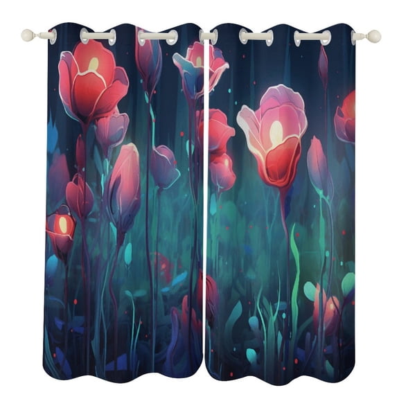 Watercolor Wildflowers Blackout Curtains for Bedroom Curtains Insulated Room Darkening Window Drapes for Living Room