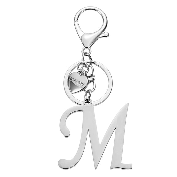 UxcellInitial Letter M Keychain, Stainless Steel Heart Alphabet Key Ring, Silver
