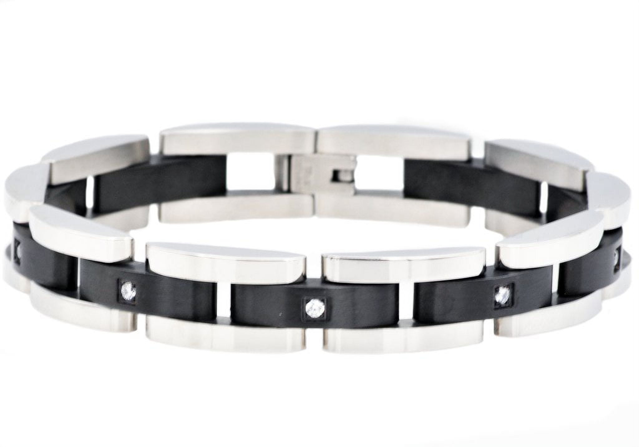 Mens Silver-Tone Tungsten Cross and H-Link Bracelet