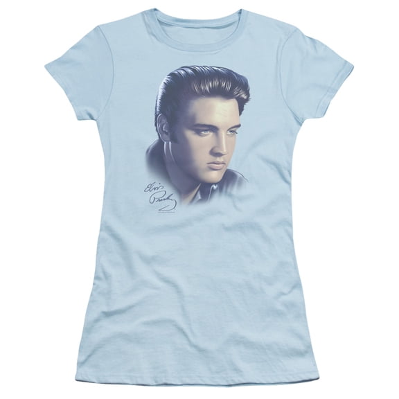 Trevco  Elvis Presley & Big Portrait Juniors Sheer Cap Short Sleeve T-Shirt, Light Blue - Small