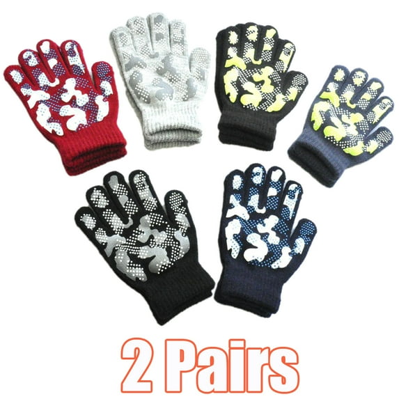 Cheers.US 2 Pairs Boys Girls Magic Stretch Gripper Gloves Kids Children Autumn Winter Warm Camouflage Anti Slip Knitted Gloves Sports Mitten