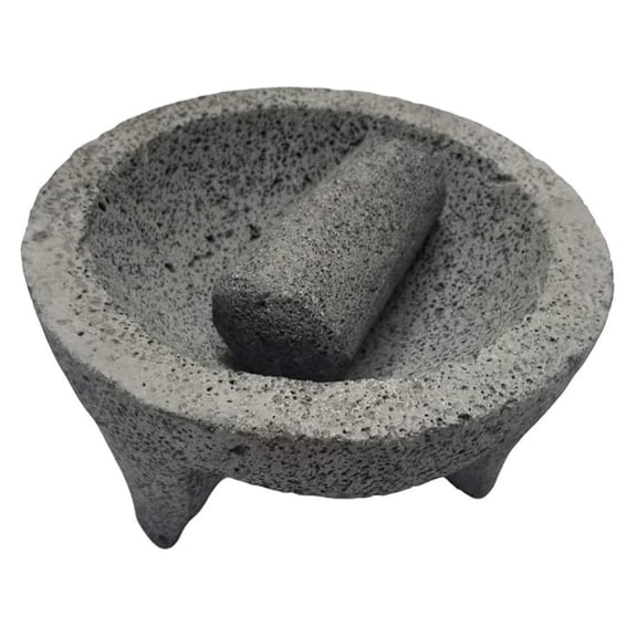 Made in Mexico Genuine Mexican Manual Guacamole Maker Volcanic Lava Rock Stone Molcajete/Tejolote Mortar and Pestle Spices Grains 8" Large