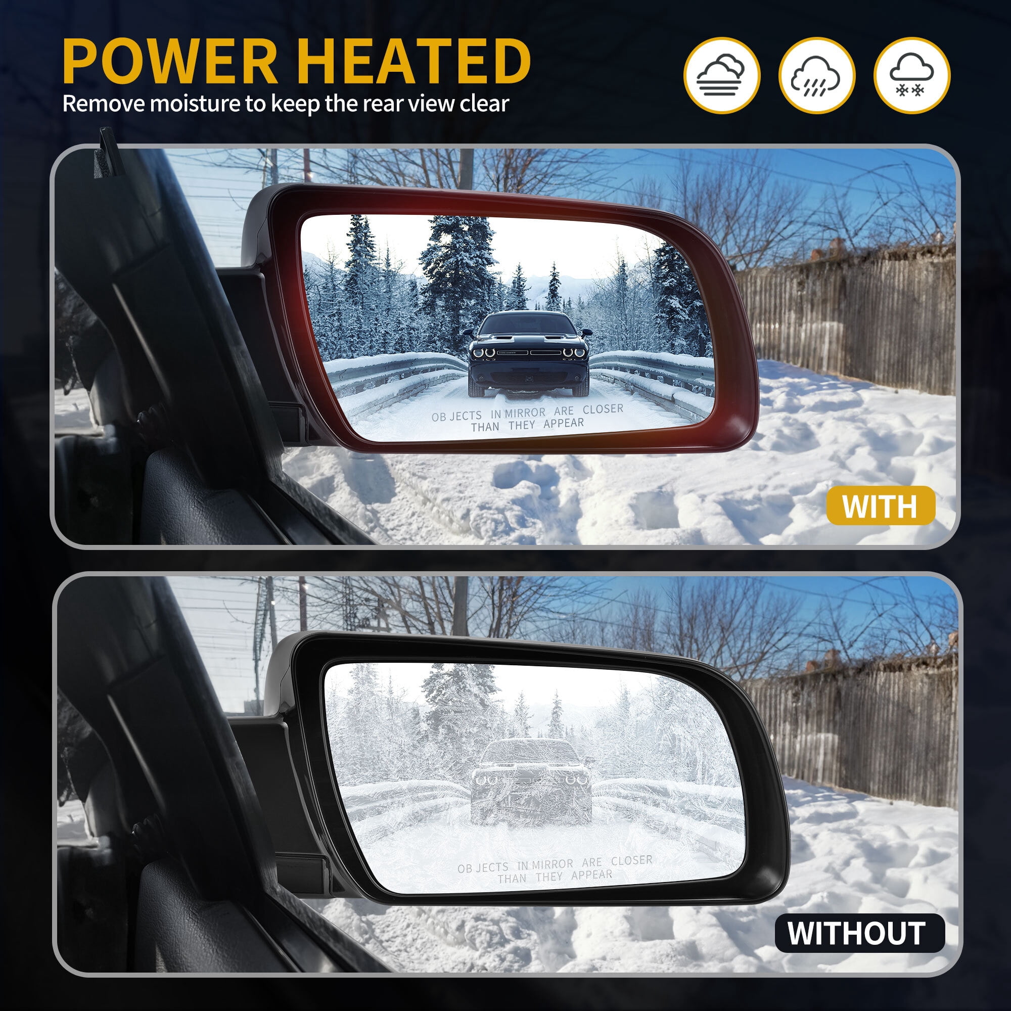 Replacement Power Side Mirror Passenger Right for Chevy GMC C/K 1500/2500/3500 1988-2000, Suburban 1500/2500 1992-1999, Full Size Blazer 1992-1994, Tahoe 1995-2000,Yukon w/V8 5.7L 1992-2000