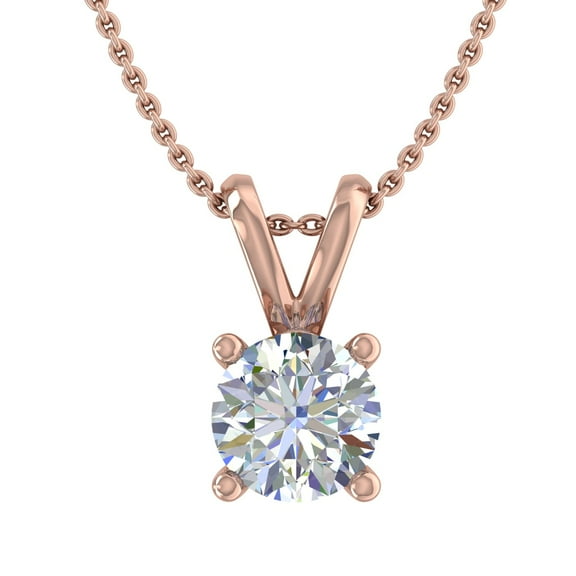 1/2 Carat Diamond Solitaire Pendant Necklace in 14K Rose Gold (Silver Chain Included)