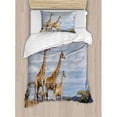 thumbnail image 3 of Ambesonne Wildlife Duvet Cover Set, Giraffe Family, Queen, Tan Blue, 3 of 3