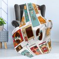 thumbnail image 4 of Old School Soft Flannel Fleece Throw Blanket, Vintage Electronics Graphic Telephone Radio Fringe Owen Typewriter Television, Cozy Plush for Indoor and Outdoor Use, 50" x 70", Multicolor, by Ambesonne, 4 of 5