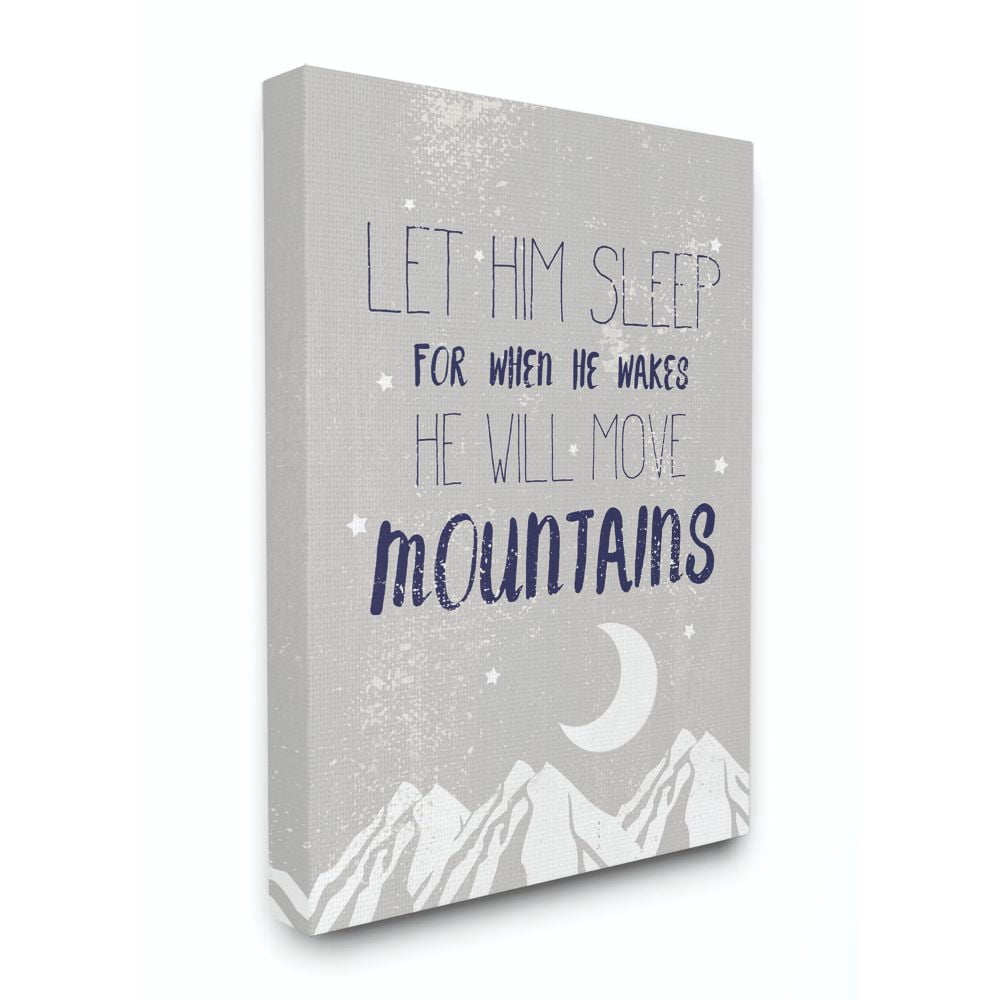 The Kids Room by Stupell Let Him Sleep Blue Mountains Kids Word Design Canvas Wall Art by Daphne Polselli