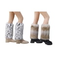 thumbnail image 5 of Women Contrast Color Vintage Plush Leg Warmer Winter Fuzzy Thickened Boot Toppers Cuff Cosplay Leg Cover Long Socks, 5 of 8