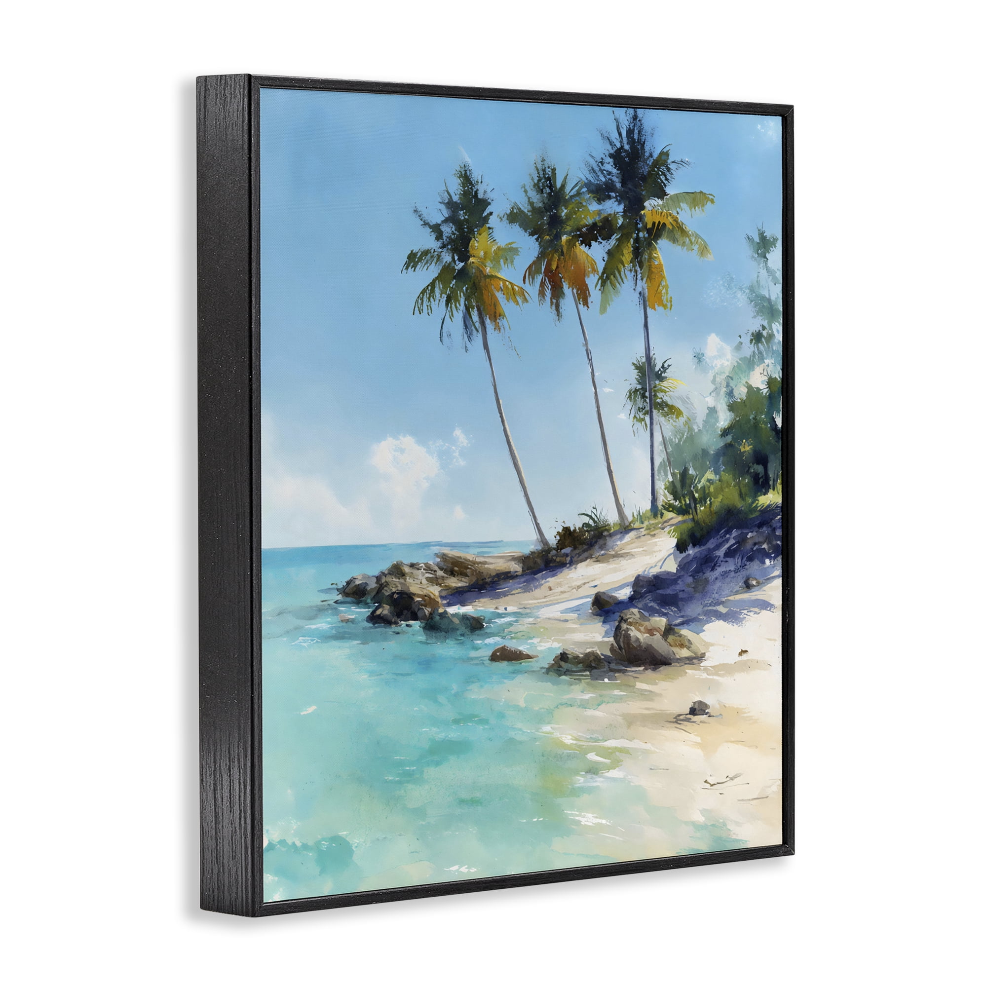 Stupell Industries Rocky Tropical Shore Black Framed Giclee Art, design by Franklyn Gregory