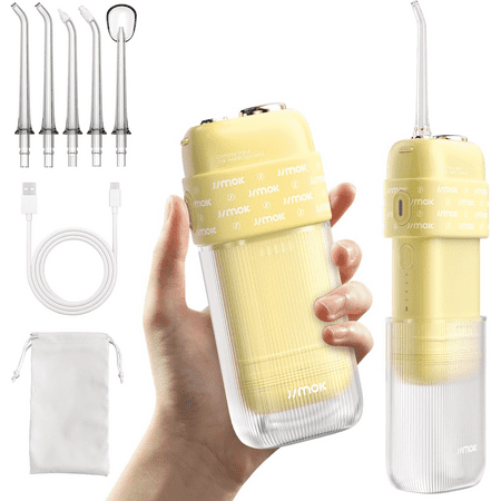 Water Flosser for Teeth, cordless 200 ML Portable Electric Flossing Cleaner, Yellow