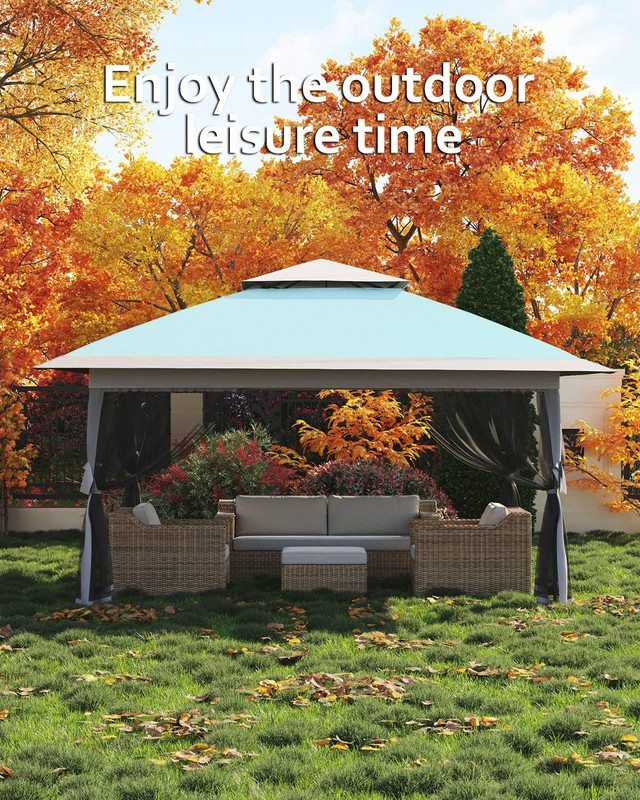 Riedhoff 12'x12' Pop up Gazebo,Outdoor Canopy Shelter with 4 Stanbags for Garden,Light Blue