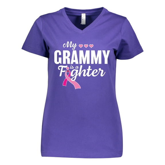 Inktastic Breast Cancer Awareness My Grammy is a Fighter Women's V-Neck T-Shirt