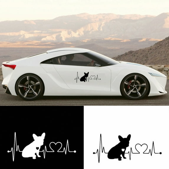 SPRING PARK French Bulldog Heartbeat Car Bumper Window Sticker Reflective Decorative Decal