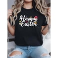 thumbnail image 1 of Camiseta de cuello redondo con estampado de conejito de Pascua, 100 % algodón, para mujer, manga corta informal para primavera y verano, ideal para adultos, hombres, mujeres, adolescentes y jóvenes., 1 of 6