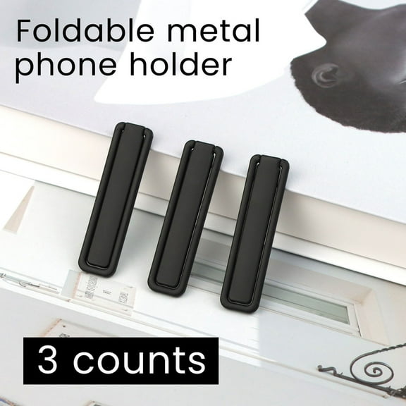 3Counts Metal Phone Kickstand Universal Protable Sticky Vertical and Horizontal Stand Adjustable Holder for Cell Phone Case, Black