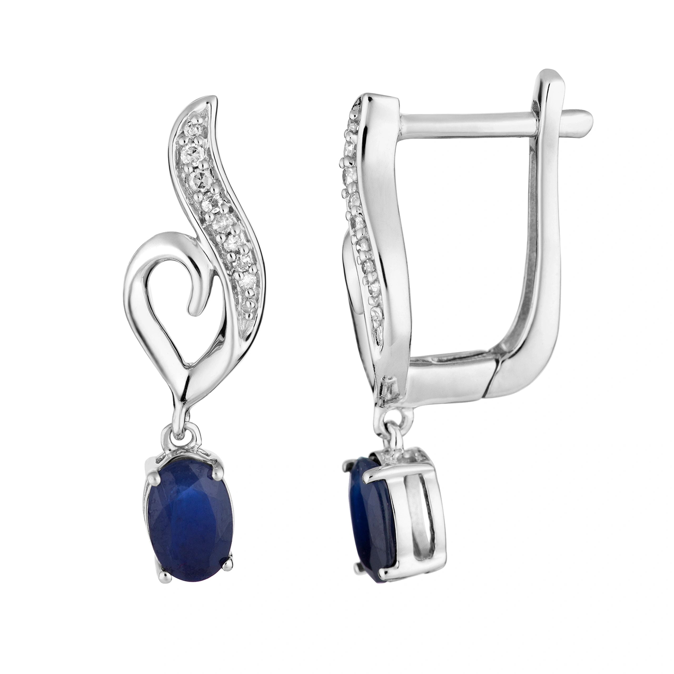 10k White Gold Sapphire & Diamond Accent Heart Latch Back Earrings