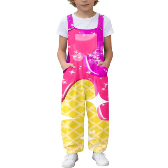 Tfken Graphic Overalls For Girls Summer Sleeveless Comfy Casual Jumpsuit With Pockets Daily Wear Children Trendy Clothes Size 5-6 Years Pink
