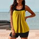 thumbnail image 4 of Traje de Baño de Dos Piezas Color Bloque Sólido Strappy Back Set, Traje de Baño Torso Largo con Sujetador Extraíble Y Pantalones Cortos de Cintura Alta, 4 of 4
