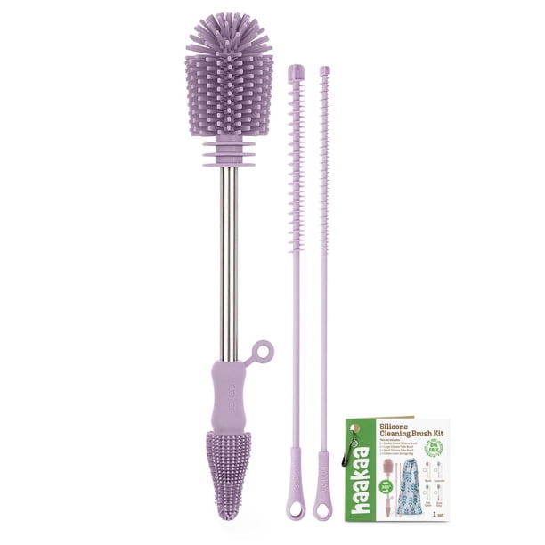 Cepillo de limpieza Haakaa de silicona de doble punta, color lavanda, paquete de 1