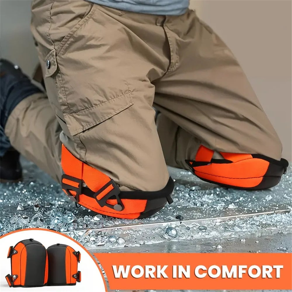 Professional Knee Pads with Adjustable Straps, Heavy Duty Foam Padding, Black and Orange