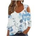 thumbnail image 2 of Jsaierl 3/4 Sleeve Womens Cold Shoulder Tops Casual V Neck Shirts Trendy Graphic Ladies Hollow Out Blouses Soft Loose Fit Tunic Top S-5XL, 2 of 5