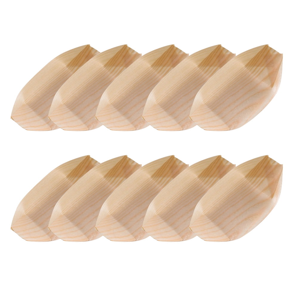 60Pcs Disposable Sushi Plates Wooden Sushi Boats Sushi Dish Boxes