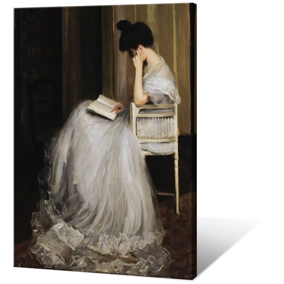 uoyien Vintage French Canvas Wall Art Famous Artwork Woman Reading Portrait Oil Painting Dark Academia Aesthetic Print 19th Century Antique Poster Retro Gallery Home Decor 16x24in Wood Framed